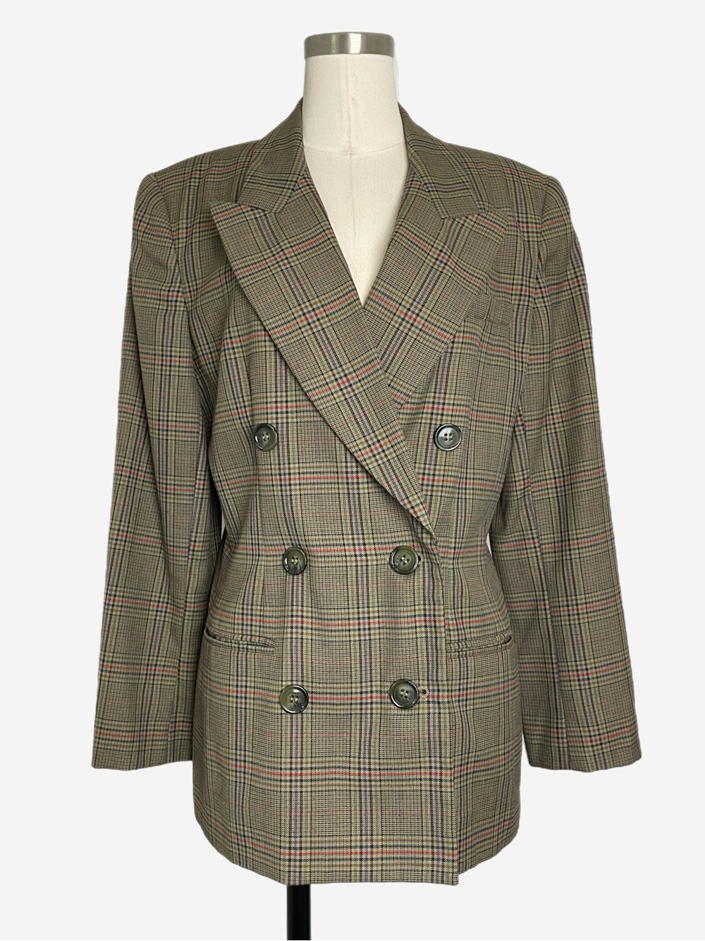 Vintage Gilmor Olive green glen plaid double breasted blazer preppy fall retro M